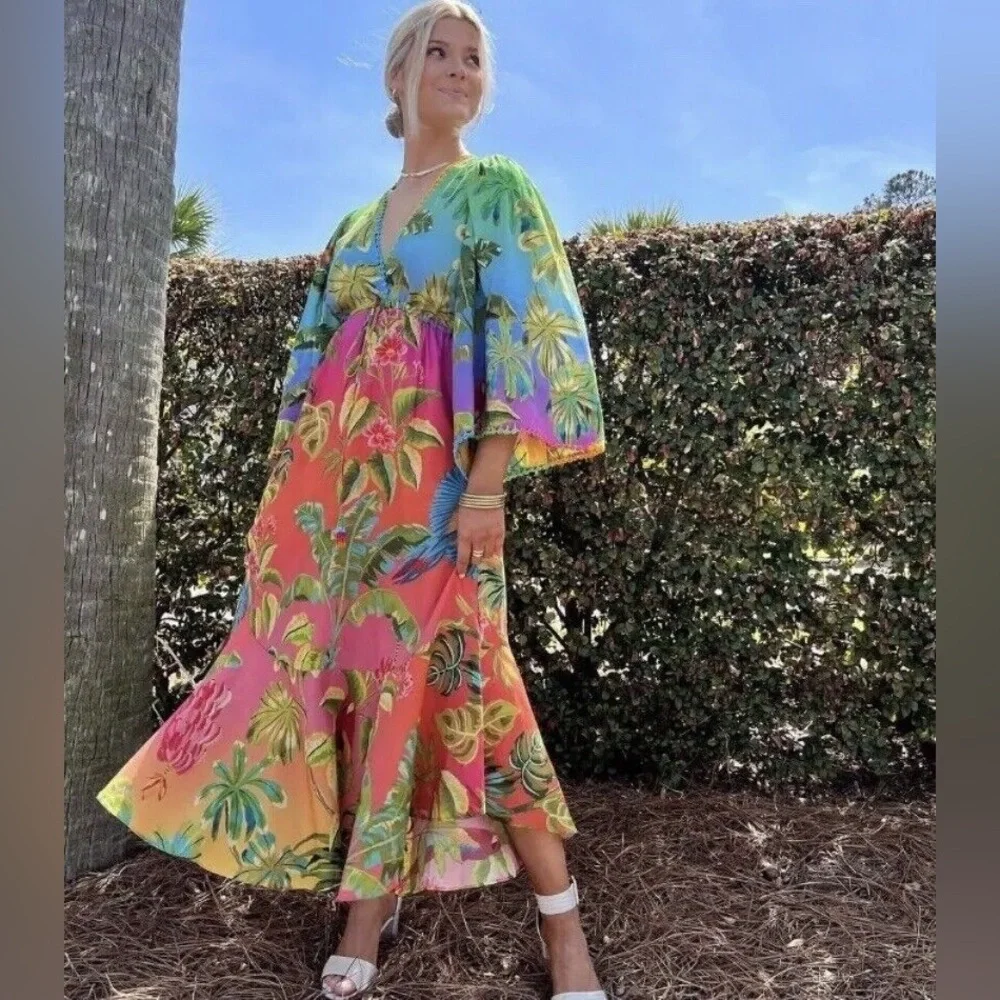 FARM RIO Ombre Forest Ruffle Tunic Dress - Picture 8 of 15